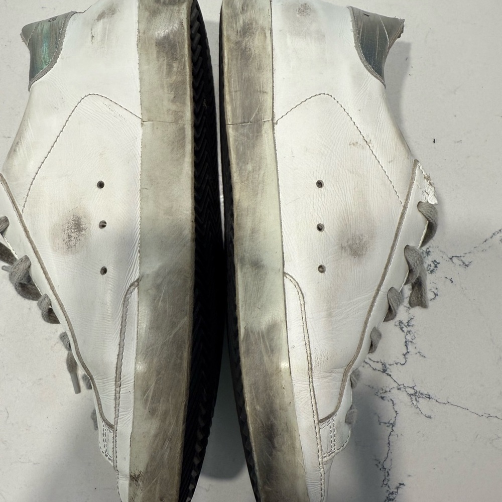 Golden Goose Tennis Shoe - Superstar with Lime Green Star and Silver Heel Tab - Picture 3 of 7
